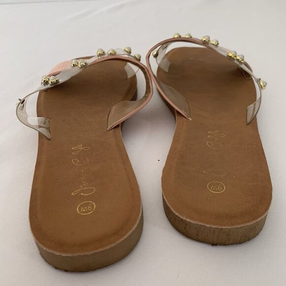 Jessica Carlyle Sandal Women 9 Pink Clear Strappy Slip On Pearls Preppy Beach - Picture 5 of 7